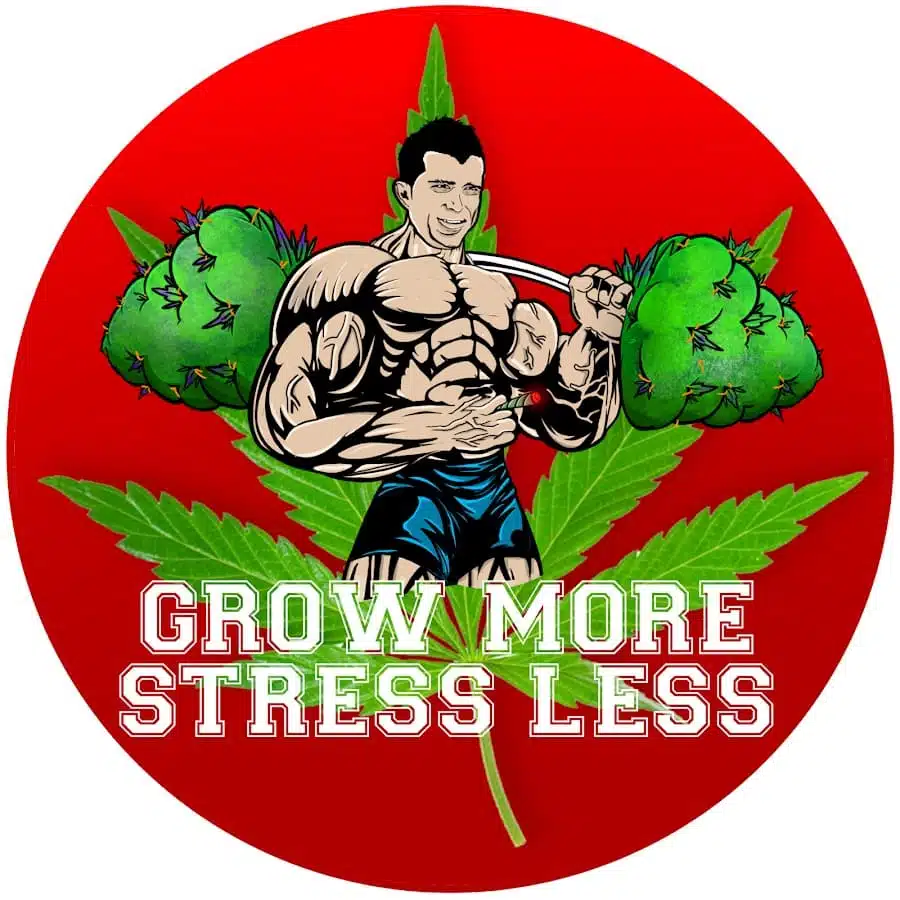 Grow More Stress Less" Logo – Cannabis Cultivation Brand