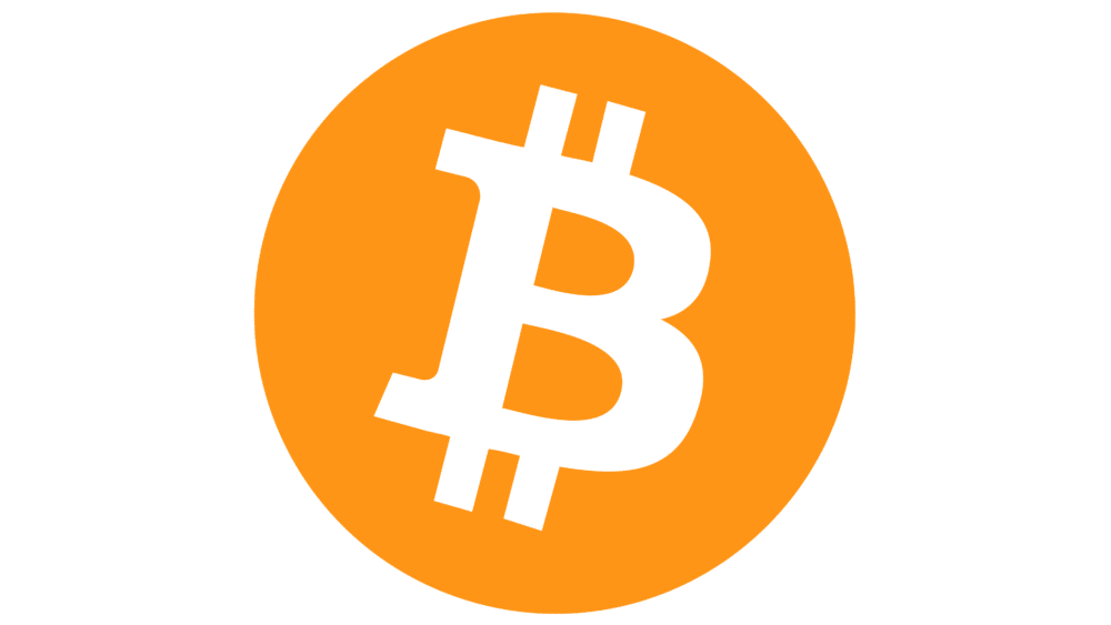 Bitcoin logo featuring a white 'B' with two vertical lines on an orange circle