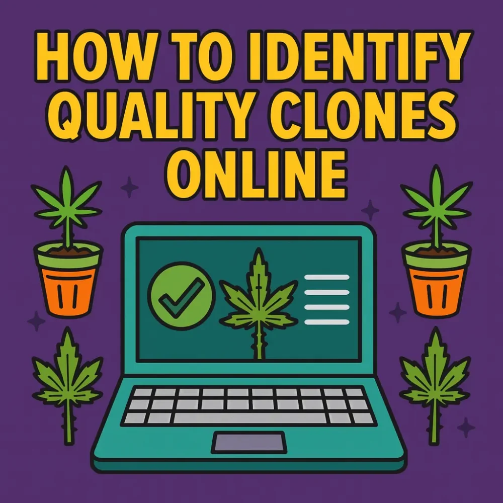 How to identify quality cannabis clones online â illustrated guide with healthy plants and laptop screen
