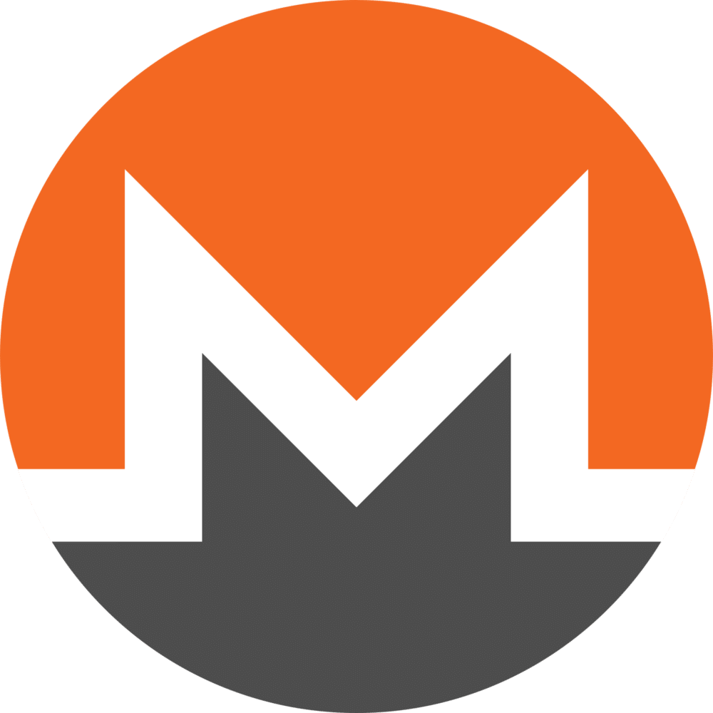 ALT Text: Monero (XMR) cryptocurrency logo featuring a stylized white 'M' on a split orange and gray circle.