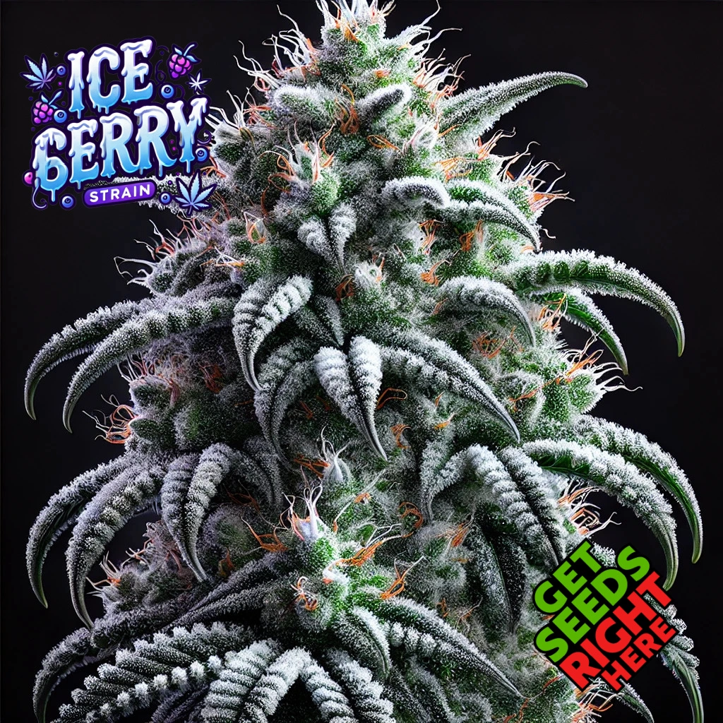 A vertical cannabis cola from the Ice Berry Strain, showcasing trichome coverage and dense nug structure.