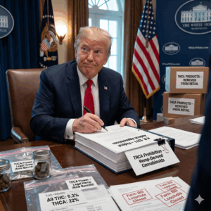 2025 THCA Ban sign by President Donald Trump